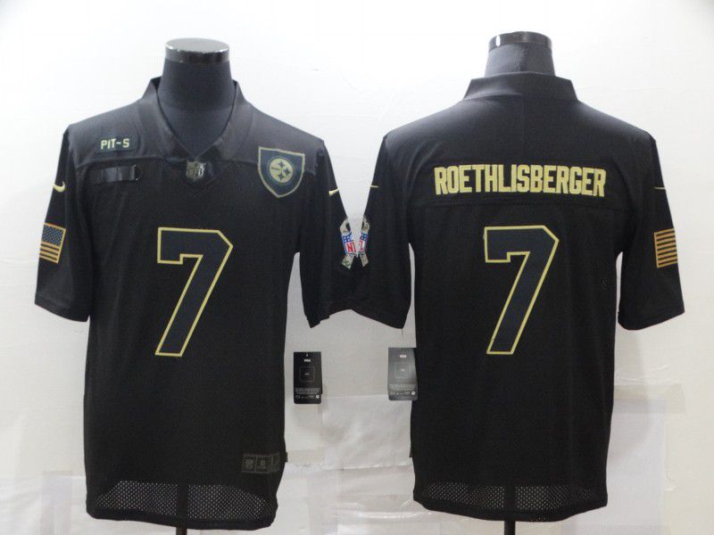 Men Pittsburgh Steelers 7 Roethlisberger Black gold lettering 2020 Nike NFL Jersey